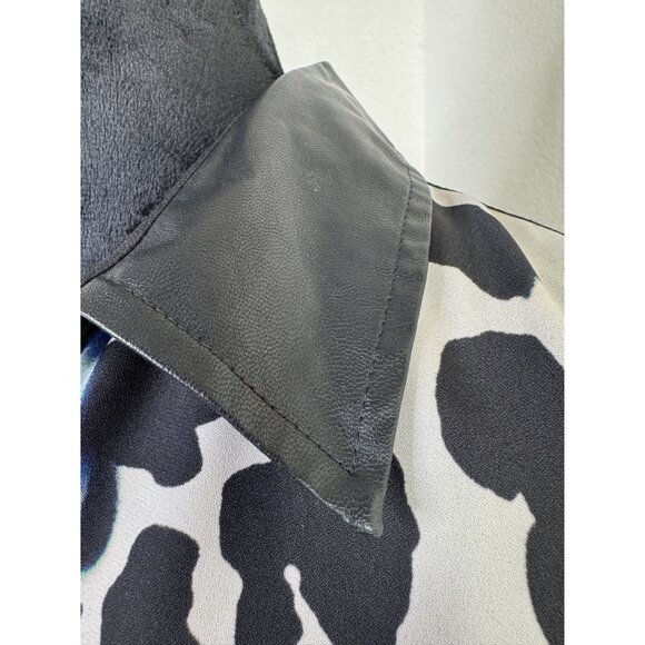 Guess Womens Long Sleeve Animal Print Blouse With Faux Leather Collar Size M Mad - Picture 3 of 7